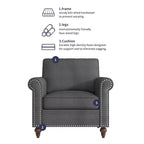 Fauteuil d'appoint moderne Mjkone avec rivets, en tissu de lin, canapé simple, canapé une place de style milieu du siècle pour la maison/le bureau/l'appartement
