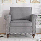 Fauteuil d'appoint moderne Mjkone avec rivets, en tissu de lin, canapé simple, canapé une place de style milieu du siècle pour la maison/le bureau/l'appartement