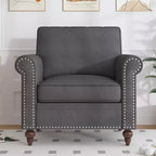 Fauteuil d'appoint moderne Mjkone avec rivets, en tissu de lin, canapé simple, canapé une place de style milieu du siècle pour la maison/le bureau/l'appartement