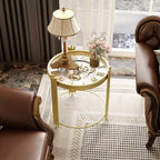 Table d'appoint ronde Famapy Gold Top avec affichage à engrenages rotatifs, table de nuit, table d'appoint.