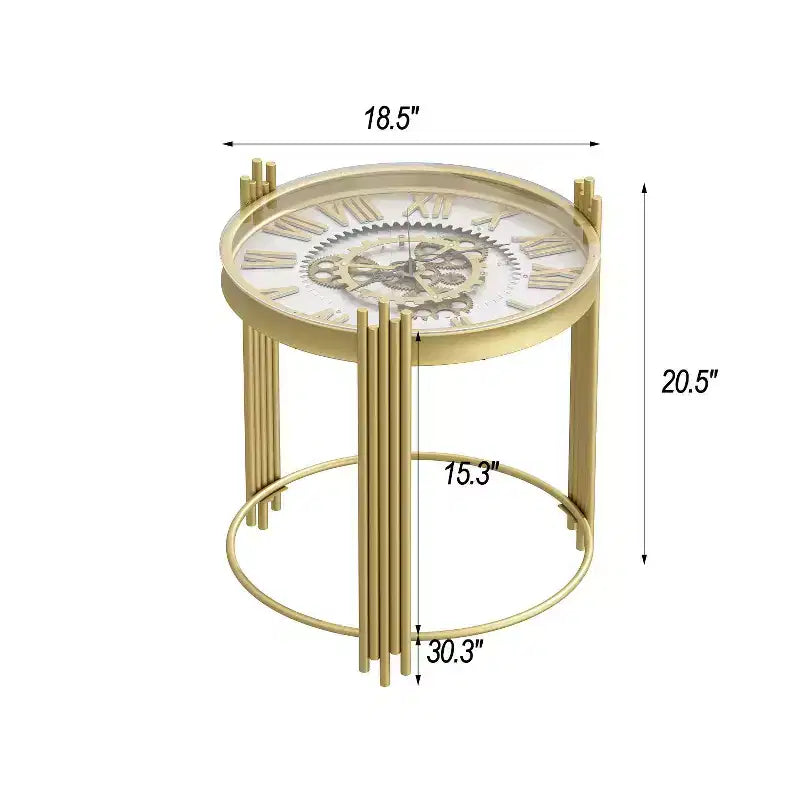 Table d'appoint ronde Famapy Gold Top avec affichage à engrenages rotatifs, table de nuit, table d'appoint.