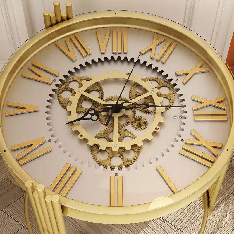 Table d'appoint ronde Famapy Gold Top avec affichage à engrenages rotatifs, table de nuit, table d'appoint.