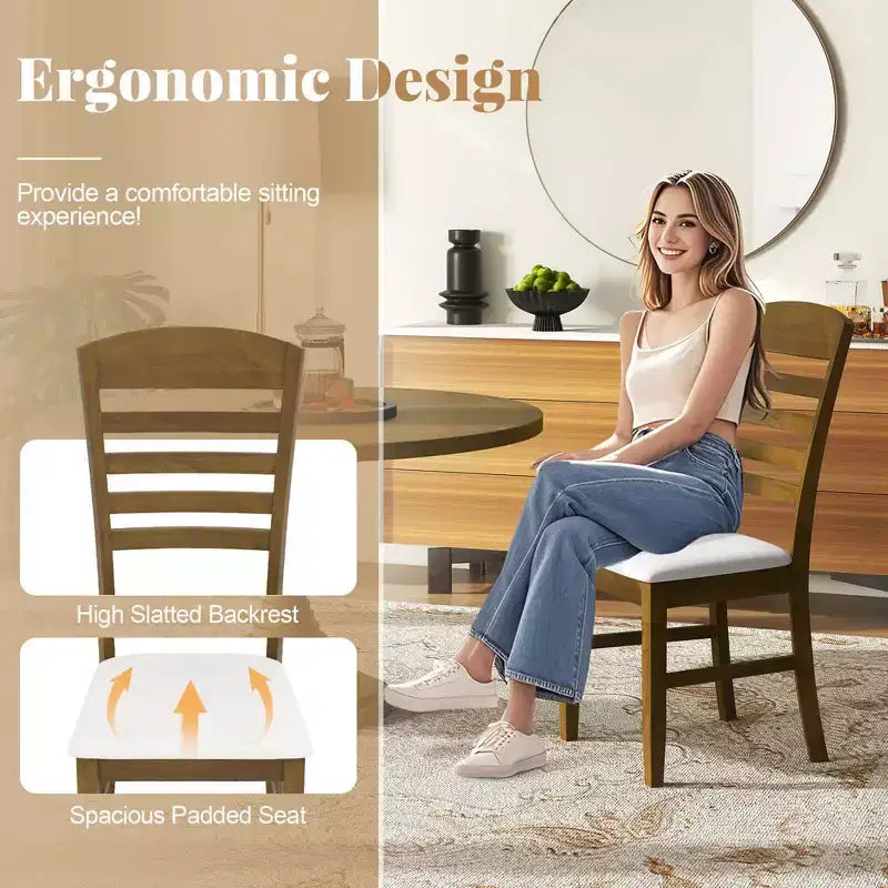 Costway Lot de 2/4 chaises de salle à manger en bois, chaises d'appoint rembourrées en tissu avec cadre en bois d'hévéa