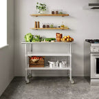 Table de préparation et de travail en acier inoxydable certifiée NSF Flash Furniture Rawcliffe 24 x 48 avec 2 étagères inférieures en acier galvanisé et 4 roulettes dont 2 verrouillables