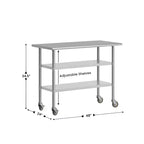 Table de préparation et de travail en acier inoxydable certifiée NSF Flash Furniture Rawcliffe 24 x 48 avec 2 étagères inférieures en acier galvanisé et 4 roulettes dont 2 verrouillables