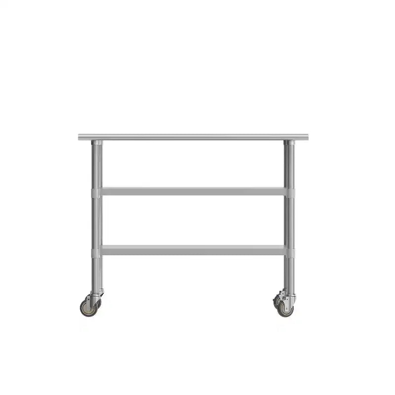 Table de préparation et de travail en acier inoxydable certifiée NSF Flash Furniture Rawcliffe 24 x 48 avec 2 étagères inférieures en acier galvanisé et 4 roulettes dont 2 verrouillables