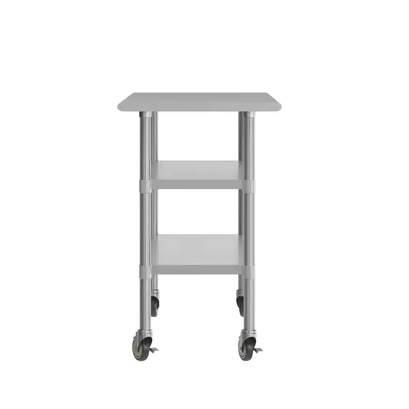 Table de préparation et de travail en acier inoxydable certifiée NSF Flash Furniture Rawcliffe 24 x 48 avec 2 étagères inférieures en acier galvanisé et 4 roulettes dont 2 verrouillables