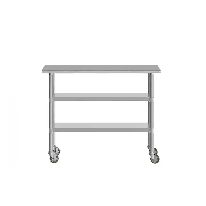 Table de préparation et de travail en acier inoxydable certifiée NSF Flash Furniture Rawcliffe 24 x 48 avec 2 étagères inférieures en acier galvanisé et 4 roulettes dont 2 verrouillables