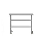 Table de préparation et de travail en acier inoxydable certifiée NSF Flash Furniture Rawcliffe 24 x 48 avec 2 étagères inférieures en acier galvanisé et 4 roulettes dont 2 verrouillables