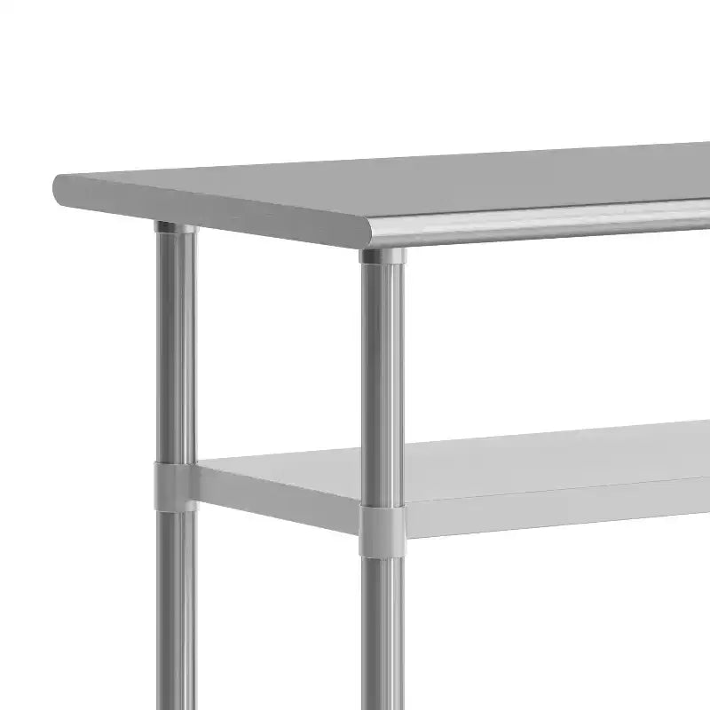 Table de préparation et de travail en acier inoxydable certifiée NSF Flash Furniture Rawcliffe 24 x 48 avec 2 étagères inférieures en acier galvanisé et 4 roulettes dont 2 verrouillables