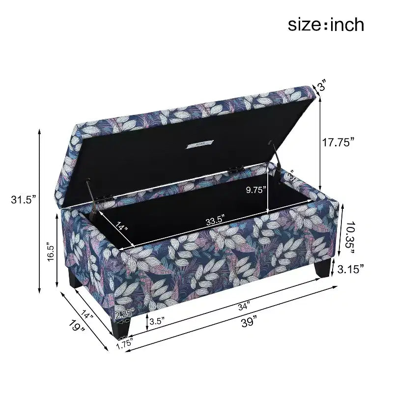 Christopher Knight Home Madison Pouf de rangement rectangulaire contemporain en bois rembourré à motif floral