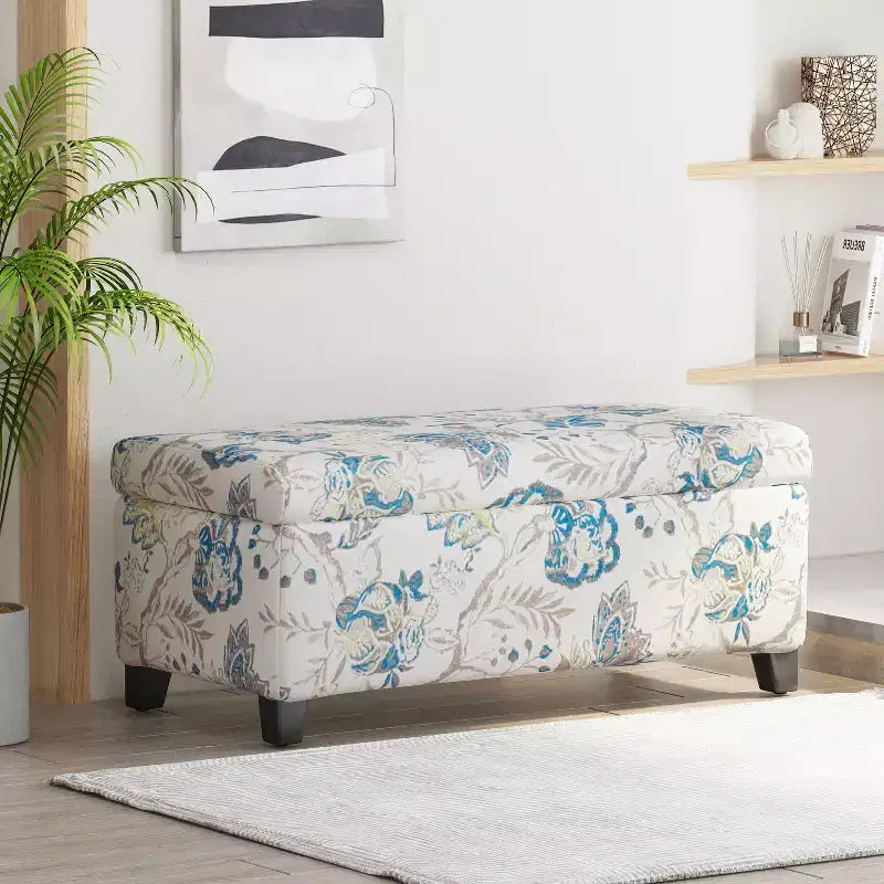 Christopher Knight Home Madison Pouf de rangement rectangulaire contemporain en bois rembourré à motif floral