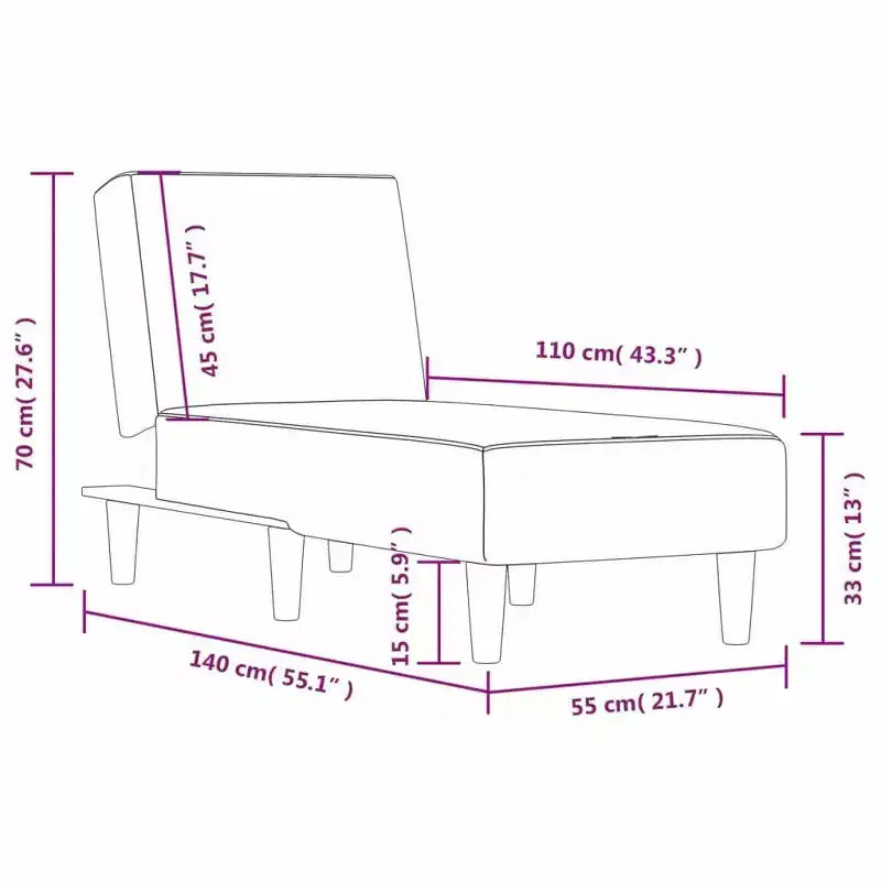 vidaXL Transat Canapé Lit Chaise Longue Moderne Velours pour Salon