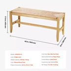 Banc en rotin VEVOR, banc en rotin de 40 pouces, banc d'entrée avec pieds en bois de chêne, banc de bout de lit bohème avec rotin tissé à la main