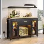 Meuble aquarium Bestier 200L, support en métal avec rangement et prises électriques, éclairage LED, capacité 340kg, noir
