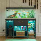 Meuble aquarium Bestier 200L, support en métal avec rangement et prises électriques, éclairage LED, capacité 340kg, noir