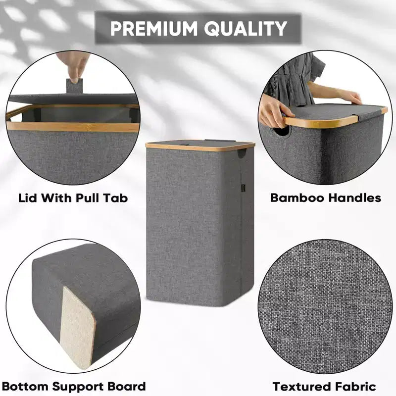 Panier à linge HOMLUX 2,8 boisseaux avec couvercle, poignées en bambou, support interne