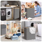 Panier à linge HOMLUX 2,8 boisseaux avec couvercle, poignées en bambou, support interne
