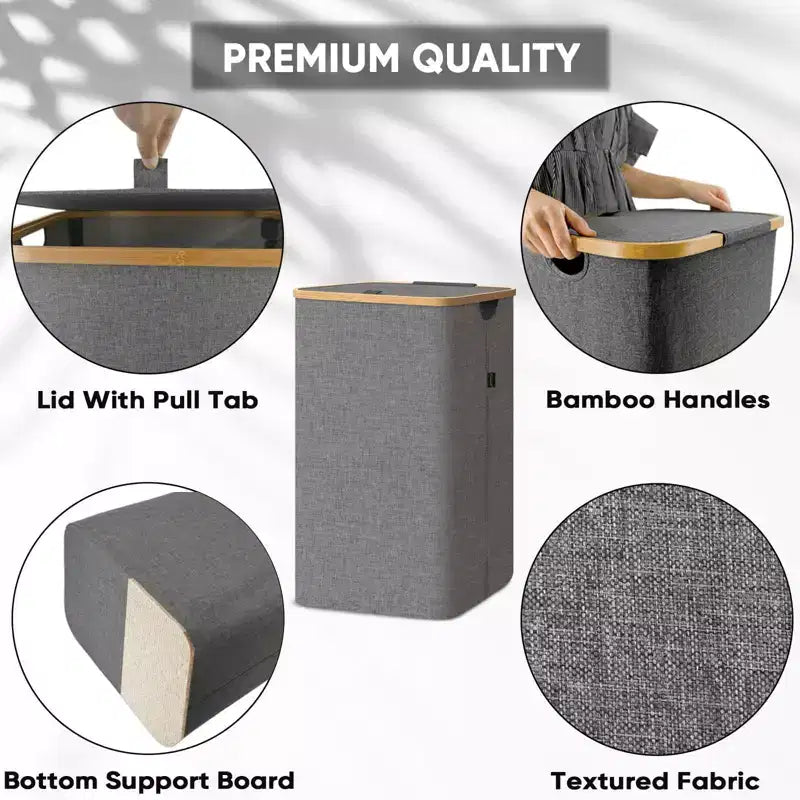 Panier à linge HOMLUX 2,8 boisseaux avec couvercle, poignées en bambou, support interne