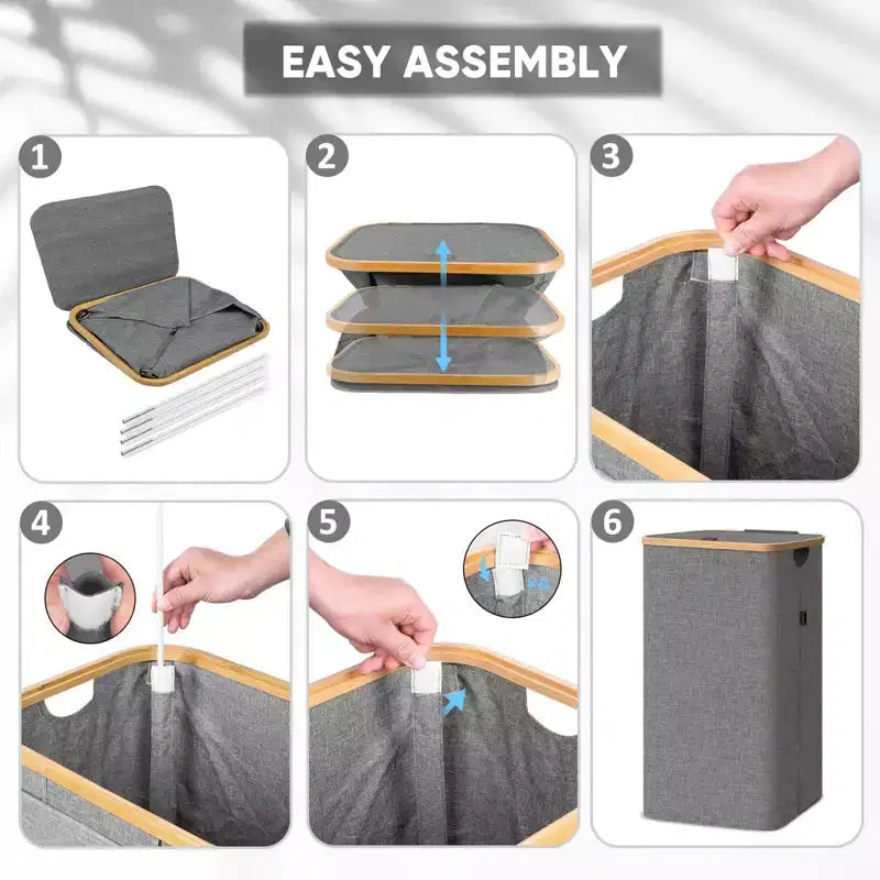Panier à linge HOMLUX 2,8 boisseaux avec couvercle, poignées en bambou, support interne