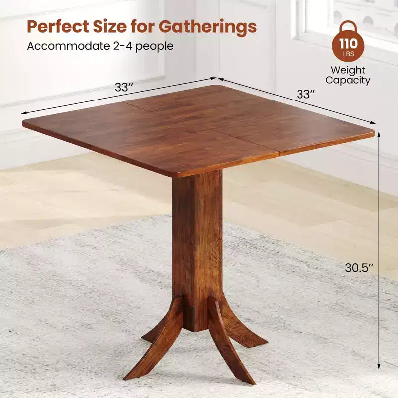 Costway Table à Manger Carrée avec Pied Central 33" Table de Cuisine en Bois pour 2 à 4 Personnes