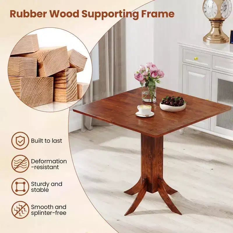 Costway Table à Manger Carrée avec Pied Central 33" Table de Cuisine en Bois pour 2 à 4 Personnes
