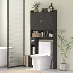 Meuble de rangement WC HOMCOM, organiseur de salle de bain de style ferme avec portes de grange, étagère réglable, porte-rouleau de papier toilette