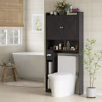 Meuble de rangement WC HOMCOM, organiseur de salle de bain de style ferme avec portes de grange, étagère réglable, porte-rouleau de papier toilette
