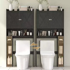 Meuble de rangement WC HOMCOM, organiseur de salle de bain de style ferme avec portes de grange, étagère réglable, porte-rouleau de papier toilette