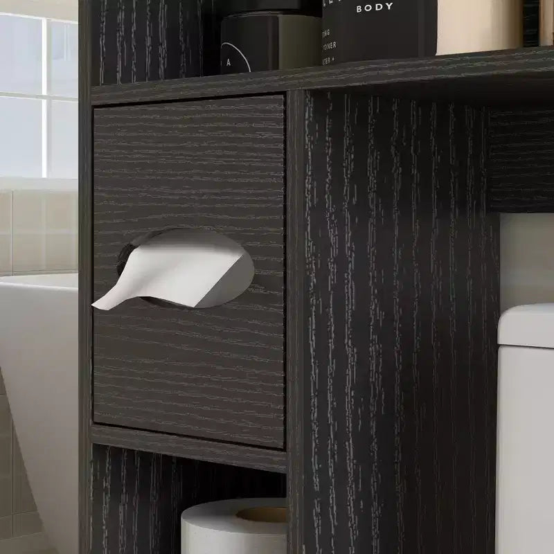 Meuble de rangement WC HOMCOM, organiseur de salle de bain de style ferme avec portes de grange, étagère réglable, porte-rouleau de papier toilette