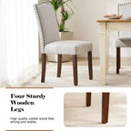 Chaises de salle à manger modernes sans accoudoirs avec tissu rembourré, garniture cloutée et pieds en bois