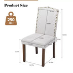 Chaises de salle à manger modernes sans accoudoirs avec tissu rembourré, garniture cloutée et pieds en bois