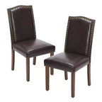 Chaises de salle à manger modernes sans accoudoirs avec tissu rembourré, garniture cloutée et pieds en bois