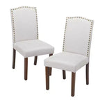 Chaises de salle à manger modernes sans accoudoirs avec tissu rembourré, garniture cloutée et pieds en bois