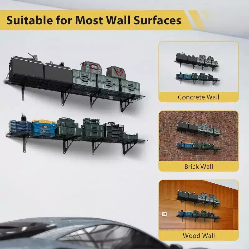 Lot de 2 étagères de rangement murales flottantes pour garage, étagère murale de garage robuste de 50 x 120 cm avec crochets, étagères flottantes, capacité de charge de 254 kg