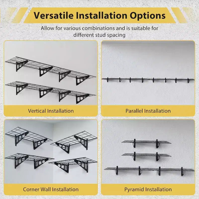 Lot de 2 étagères de rangement murales flottantes pour garage, étagère murale de garage robuste de 50 x 120 cm avec crochets, étagères flottantes, capacité de charge de 254 kg