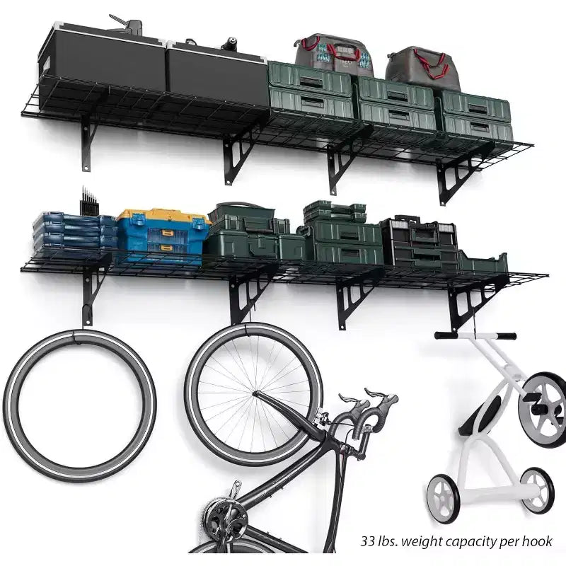 Lot de 2 étagères de rangement murales flottantes pour garage, étagère murale de garage robuste de 50 x 120 cm avec crochets, étagères flottantes, capacité de charge de 254 kg