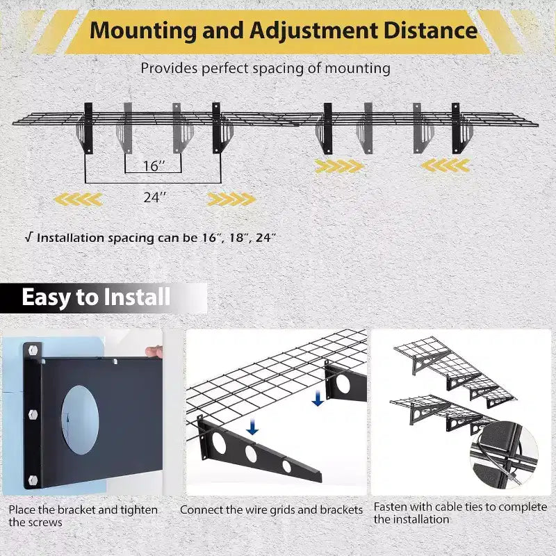 Lot de 2 étagères de rangement murales flottantes pour garage, étagère murale de garage robuste de 50 x 120 cm avec crochets, étagères flottantes, capacité de charge de 254 kg