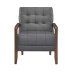 Fauteuil d'appoint confortable en cuir Okak, fauteuil de salon contemporain avec coussin touffeté rembourré, fauteuil en bois au fini noyer