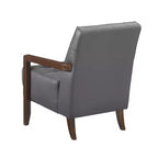 Fauteuil d'appoint confortable en cuir Okak, fauteuil de salon contemporain avec coussin touffeté rembourré, fauteuil en bois au fini noyer