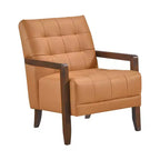 Fauteuil d'appoint confortable en cuir Okak, fauteuil de salon contemporain avec coussin touffeté rembourré, fauteuil en bois au fini noyer