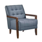 Fauteuil d'appoint confortable en cuir Okak, fauteuil de salon contemporain avec coussin touffeté rembourré, fauteuil en bois au fini noyer