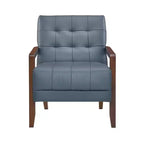 Fauteuil d'appoint confortable en cuir Okak, fauteuil de salon contemporain avec coussin touffeté rembourré, fauteuil en bois au fini noyer