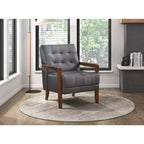 Fauteuil d'appoint confortable en cuir Okak, fauteuil de salon contemporain avec coussin touffeté rembourré, fauteuil en bois au fini noyer