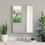 Miroir rectangulaire moderne en aluminium argenté de 96 cm avec cadre fin, angles droits, profondeur de 1,5 cm