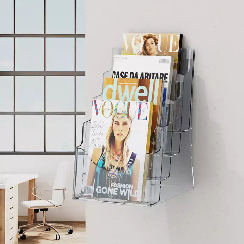 Présentoir à brochures VEVOR en acrylique 21,6 x 27,9 cm, présentoir de documentation en acrylique transparent à 4 niveaux, support de flyers en plastique
