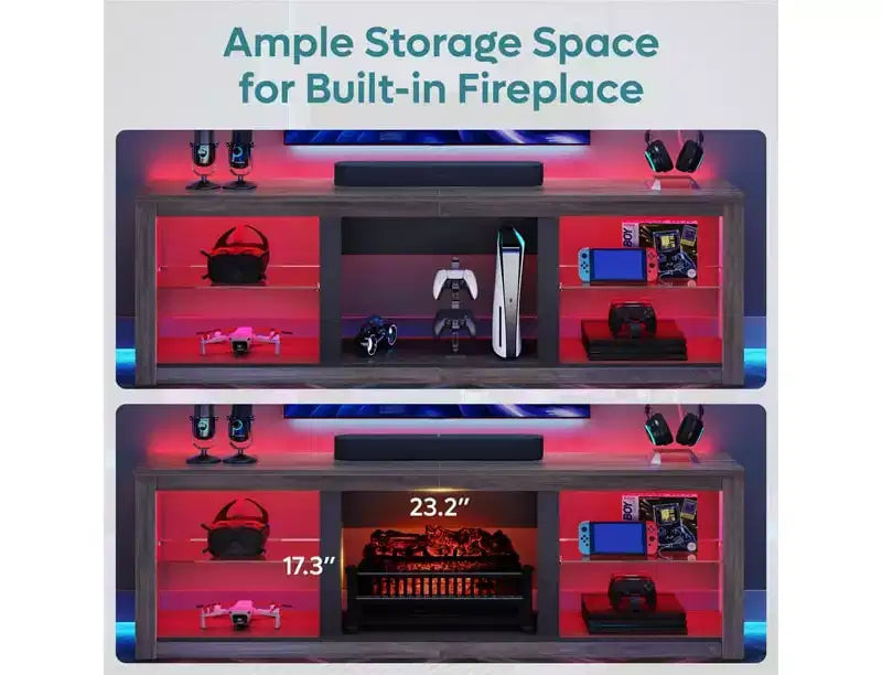 Meuble TV 71 Bestier, meuble de divertissement moderne pour téléviseurs jusqu'à 75 pouces avec éclairage LED, table console TV avec étagères de rangement pour salon