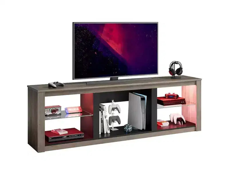 Meuble TV 71 Bestier, meuble de divertissement moderne pour téléviseurs jusqu'à 75 pouces avec éclairage LED, table console TV avec étagères de rangement pour salon