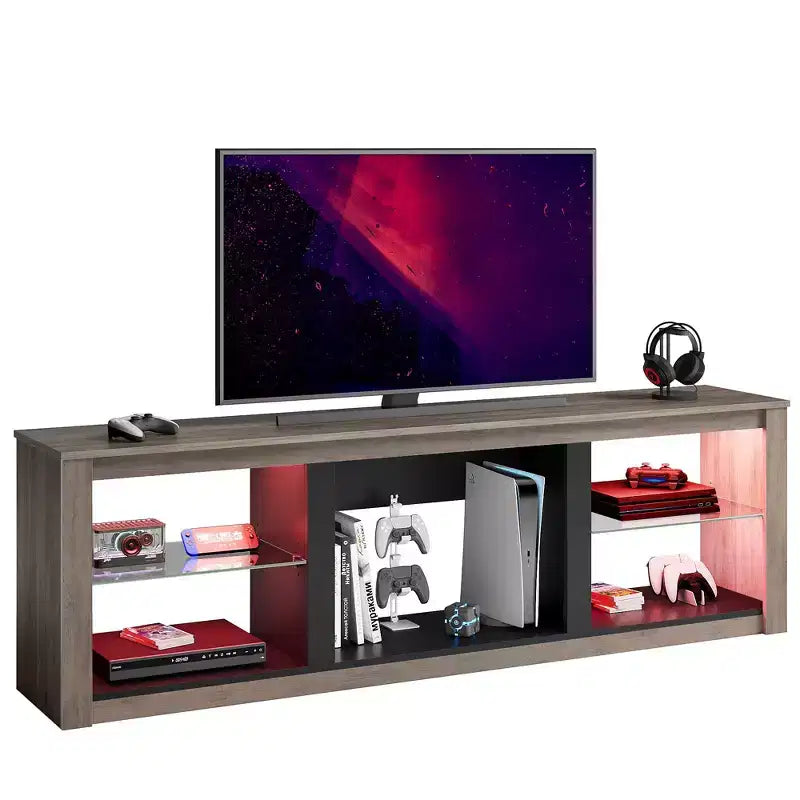 Meuble TV 71 Bestier, meuble de divertissement moderne pour téléviseurs jusqu'à 75 pouces avec éclairage LED, table console TV avec étagères de rangement pour salon