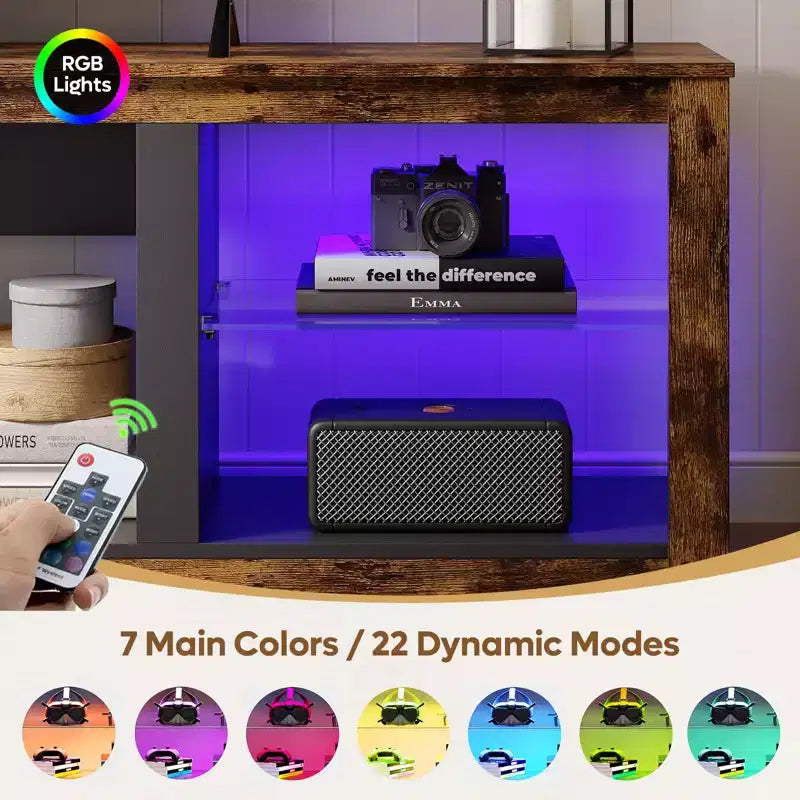 Meuble TV 71 Bestier, meuble de divertissement moderne pour téléviseurs jusqu'à 75 pouces avec éclairage LED, table console TV avec étagères de rangement pour salon